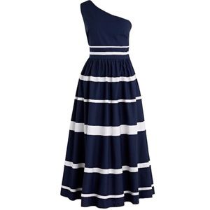 J. Crew Navy and White One Shoulder Dress